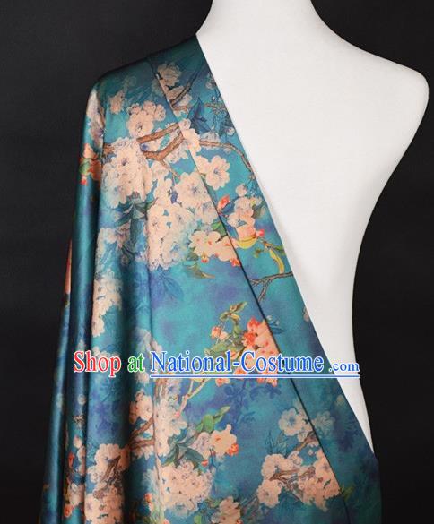 Chinese Traditional Pear Flowers Pattern Design Green Satin Watered Gauze Brocade Fabric Asian Silk Fabric Material