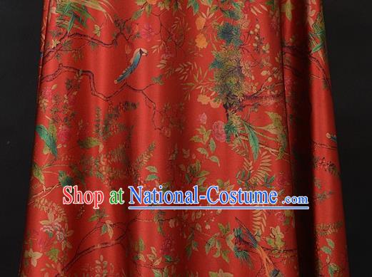 Chinese Traditional Grass Pattern Design Red Satin Watered Gauze Brocade Fabric Asian Silk Fabric Material