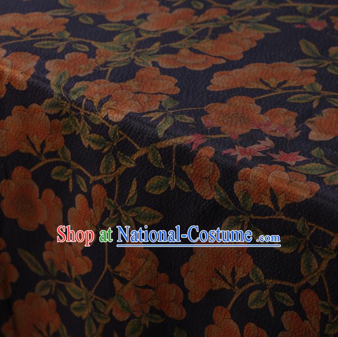 Chinese Traditional Pear Flowers Pattern Design Navy Satin Watered Gauze Brocade Fabric Asian Silk Fabric Material