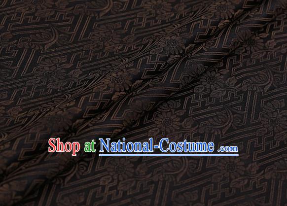 Chinese Traditional Chrysanthemum Pattern Design Brown Satin Watered Gauze Brocade Fabric Asian Silk Fabric Material