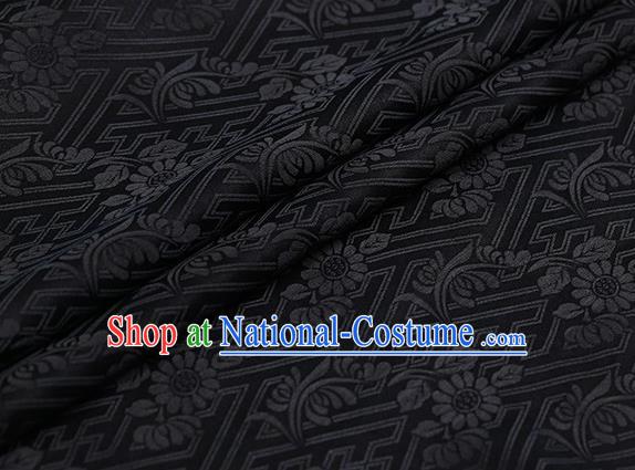 Chinese Traditional Chrysanthemum Pattern Design Deep Grey Satin Watered Gauze Brocade Fabric Asian Silk Fabric Material