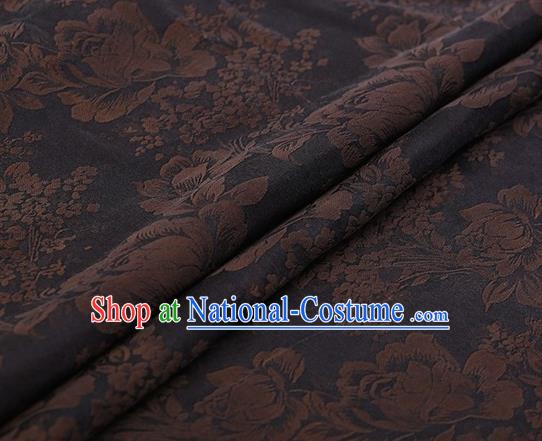 Chinese Traditional Peony Pattern Design Navy Satin Watered Gauze Brocade Fabric Asian Silk Fabric Material