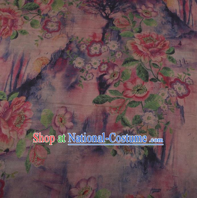 Traditional Chinese Satin Classical Peony Pattern Design Pink Watered Gauze Brocade Fabric Asian Silk Fabric Material