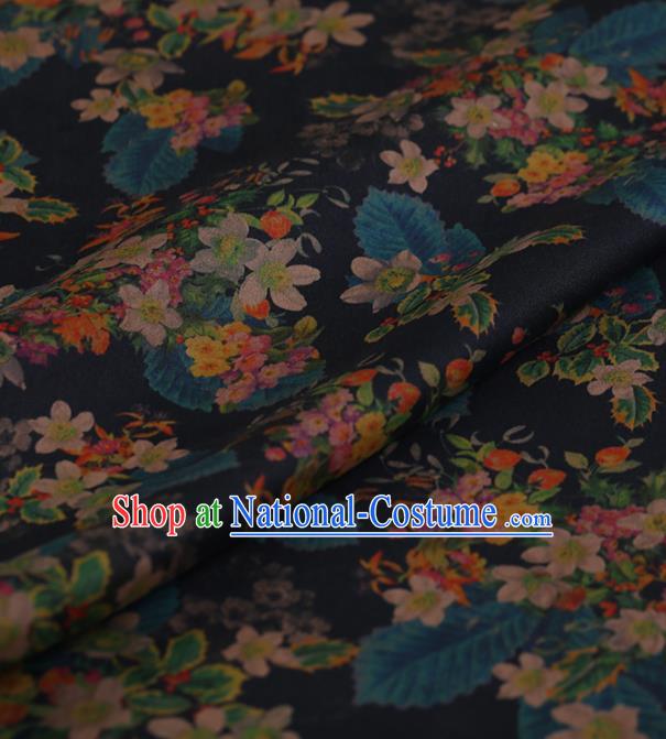 Traditional Chinese Satin Classical Flowers Pattern Design Black Watered Gauze Brocade Fabric Asian Silk Fabric Material