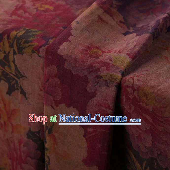 Traditional Chinese Satin Classical Peony Pattern Design Red Watered Gauze Brocade Fabric Asian Silk Fabric Material