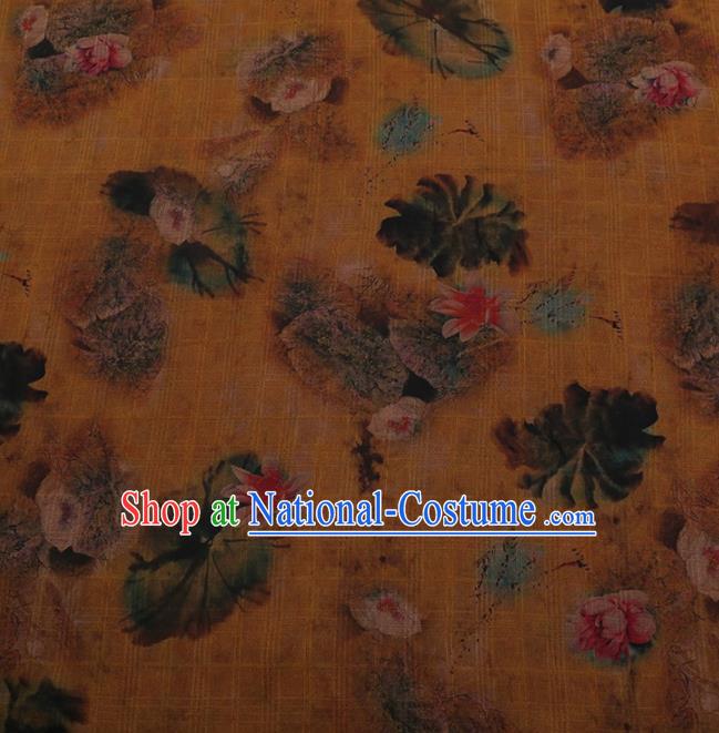 Traditional Chinese Satin Classical Lotus Pattern Design Yellow Watered Gauze Brocade Fabric Asian Silk Fabric Material