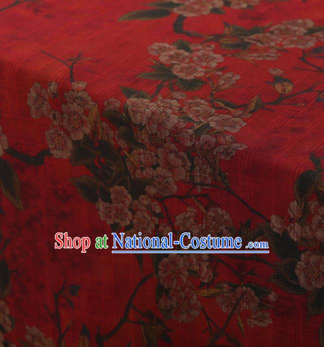 Traditional Chinese Satin Classical Peach Flowers Pattern Design Red Watered Gauze Brocade Fabric Asian Silk Fabric Material