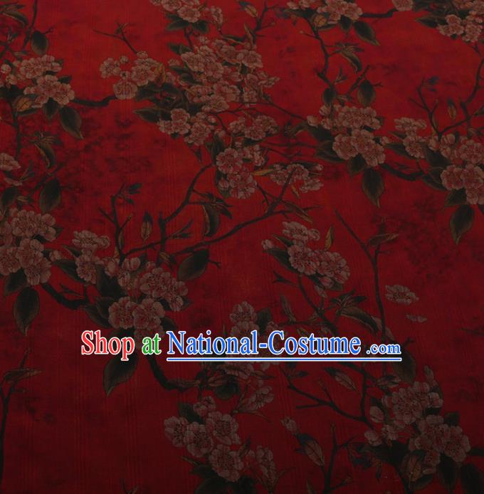 Traditional Chinese Satin Classical Peach Flowers Pattern Design Red Watered Gauze Brocade Fabric Asian Silk Fabric Material