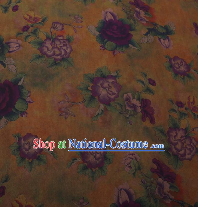 Traditional Chinese Satin Classical Purple Peony Pattern Design Watered Gauze Brocade Fabric Asian Silk Fabric Material