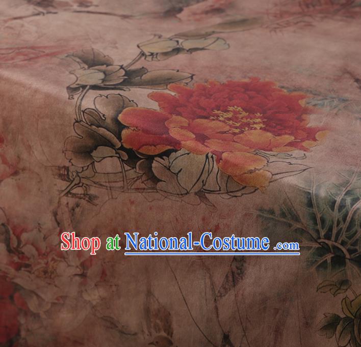 Chinese Traditional Peony Pattern Design Pink Satin Watered Gauze Brocade Fabric Asian Silk Fabric Material