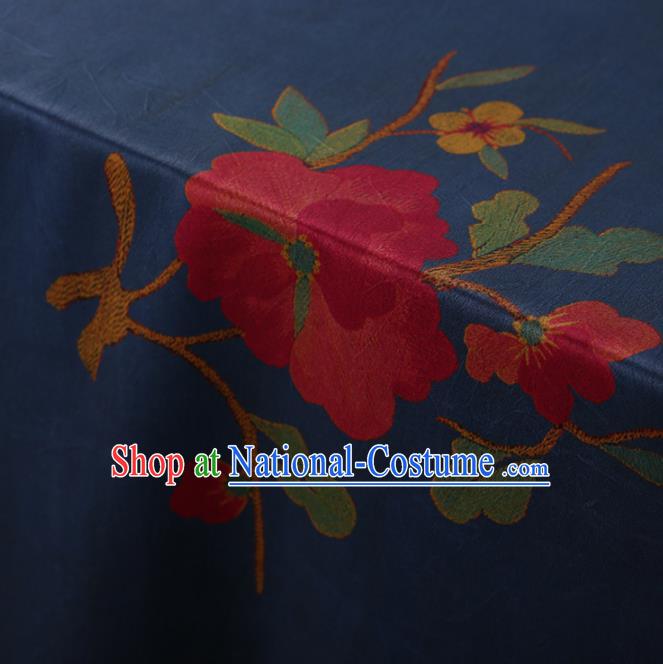 Traditional Chinese Satin Classical Peony Flowers Pattern Design Navy Watered Gauze Brocade Fabric Asian Silk Fabric Material