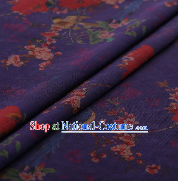 Traditional Chinese Satin Classical Peach Flowers Pattern Design Purple Watered Gauze Brocade Fabric Asian Silk Fabric Material