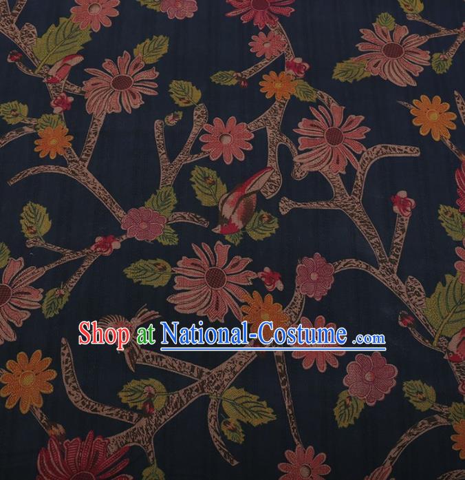 Traditional Chinese Satin Classical Pattern Design Navy Watered Gauze Brocade Fabric Asian Silk Fabric Material