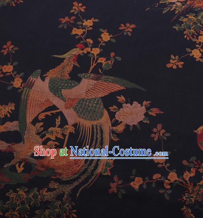 Traditional Chinese Satin Classical Phoenix Pattern Design Navy Watered Gauze Brocade Fabric Asian Silk Fabric Material