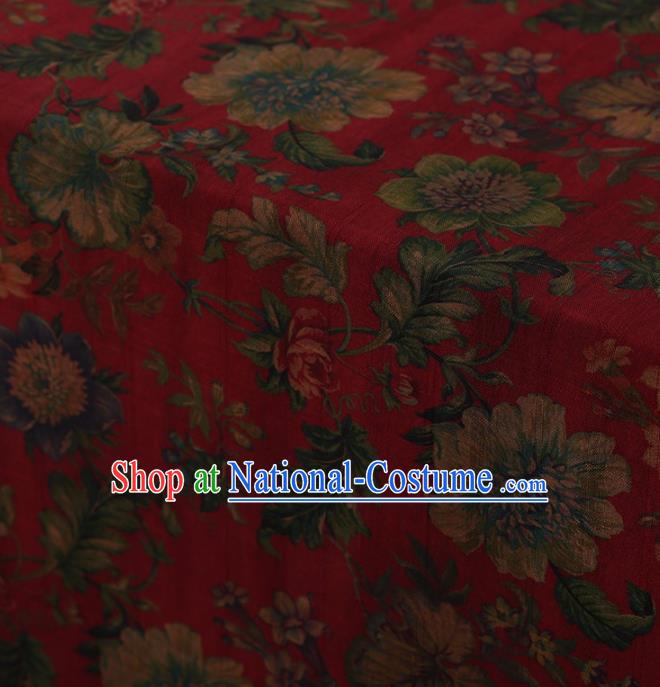 Traditional Chinese Satin Classical Peony Flowers Pattern Design Red Watered Gauze Brocade Fabric Asian Silk Fabric Material