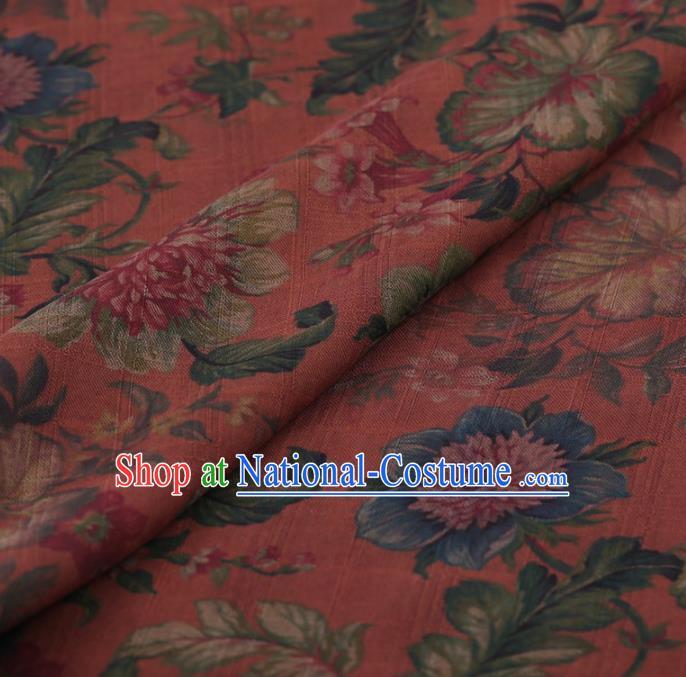 Traditional Chinese Satin Classical Peony Pattern Design Watermelon Red Watered Gauze Brocade Fabric Asian Silk Fabric Material