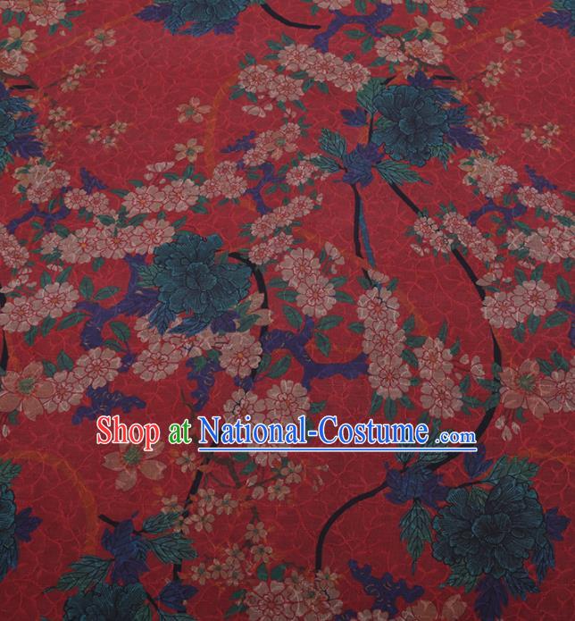 Traditional Chinese Satin Classical Peach Blossom Pattern Design Watermelon Red Watered Gauze Brocade Fabric Asian Silk Fabric Material