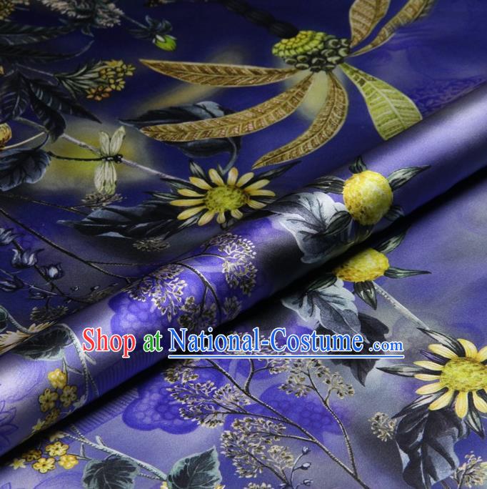 Traditional Chinese Satin Classical Sunflowers Pattern Design Purple Watered Gauze Brocade Fabric Asian Silk Fabric Material