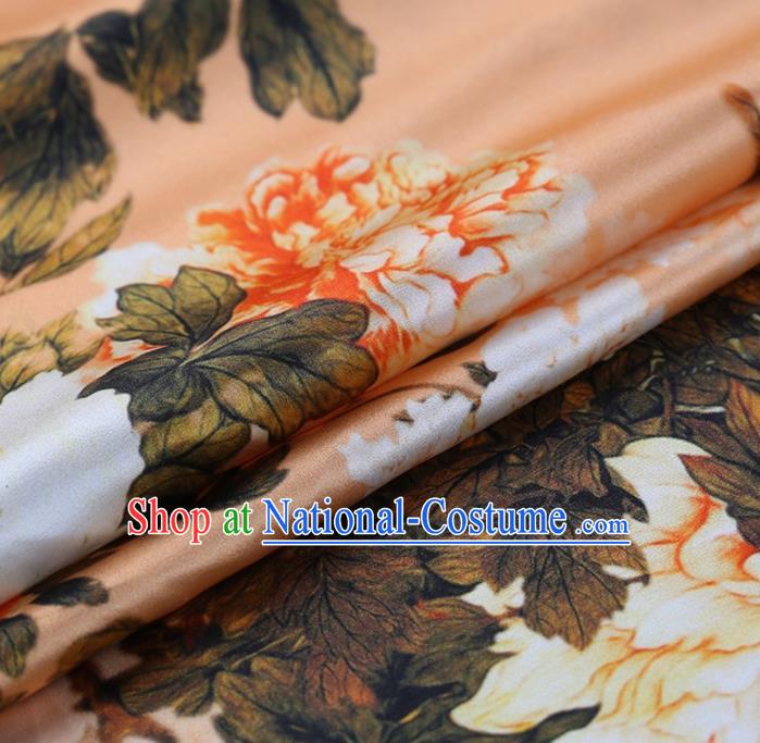 Traditional Chinese Satin Classical Peony Pattern Design Orange Watered Gauze Brocade Fabric Asian Silk Fabric Material