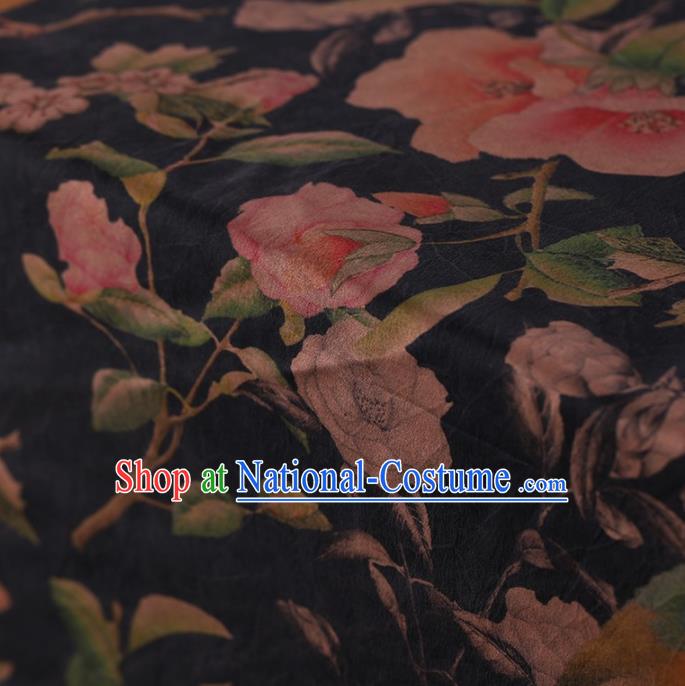 Traditional Chinese Satin Classical Peach Flowers Pattern Design Navy Watered Gauze Brocade Fabric Asian Silk Fabric Material