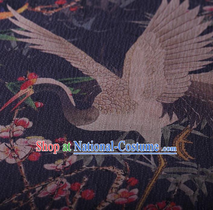 Traditional Chinese Satin Classical Wintersweet Crane Pattern Design Navy Watered Gauze Brocade Fabric Asian Silk Fabric Material