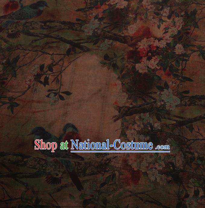 Traditional Chinese Satin Classical Pear Birds Pattern Design Watered Gauze Brocade Fabric Asian Silk Fabric Material