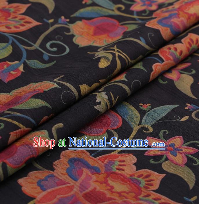 Traditional Chinese Satin Classical Twine Flowers Pattern Design Navy Watered Gauze Brocade Fabric Asian Silk Fabric Material