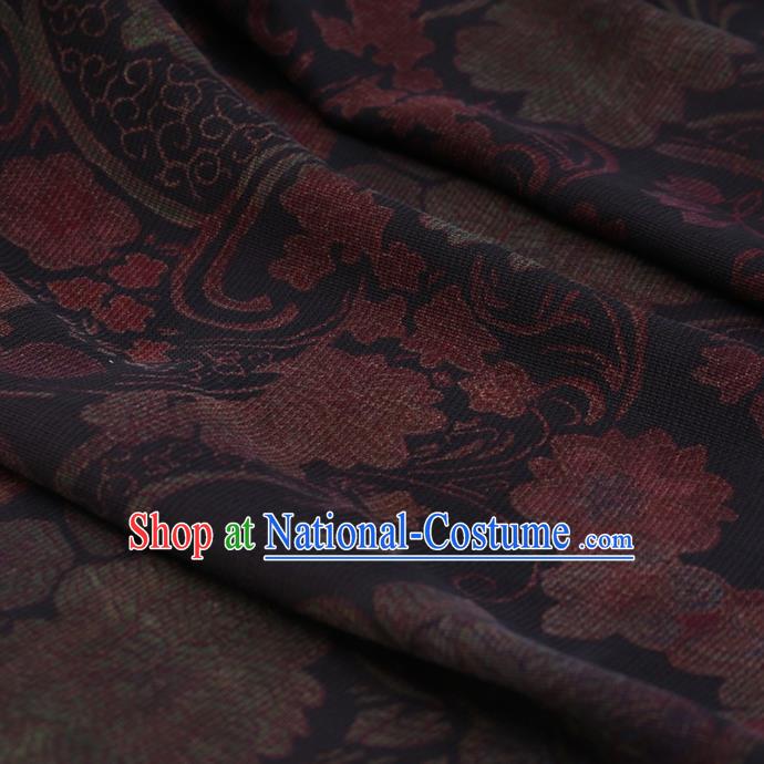 Traditional Chinese Classical Peony Pattern Design Navy Satin Watered Gauze Brocade Fabric Asian Silk Fabric Material