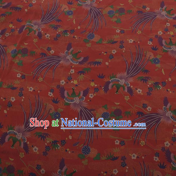 Traditional Chinese Classical Phoenix Pattern Design Red Satin Watered Gauze Brocade Fabric Asian Silk Fabric Material