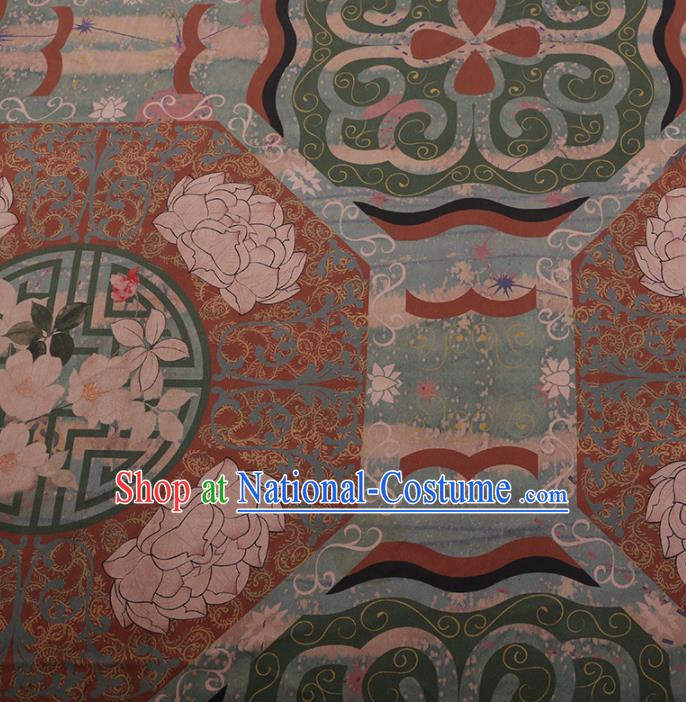 Traditional Chinese Satin Classical Lotus Pattern Design Brown Watered Gauze Brocade Fabric Asian Silk Fabric Material