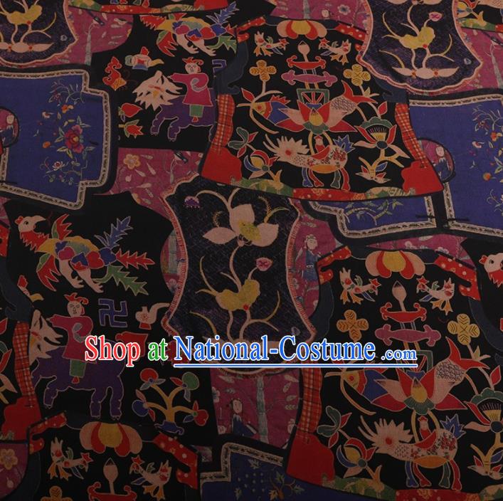 Traditional Chinese Classical Phoenix Pattern Design Black Satin Watered Gauze Brocade Fabric Asian Silk Fabric Material