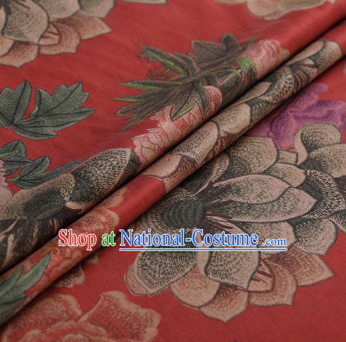 Traditional Chinese Classical Embroidered Peony Pattern Design Red Satin Watered Gauze Brocade Fabric Asian Silk Fabric Material