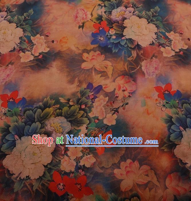 Traditional Chinese Classical Peony Lotus Pattern Design Satin Watered Gauze Brocade Fabric Asian Silk Fabric Material