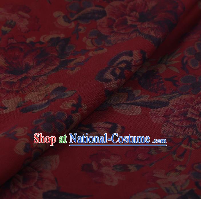 Chinese Traditional Peony Butterfly Pattern Design Red Satin Watered Gauze Brocade Fabric Asian Silk Fabric Material