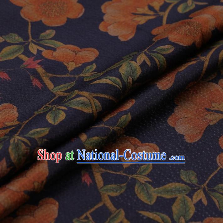 Chinese Traditional Pear Flowers Pattern Design Navy Satin Watered Gauze Brocade Fabric Asian Silk Fabric Material