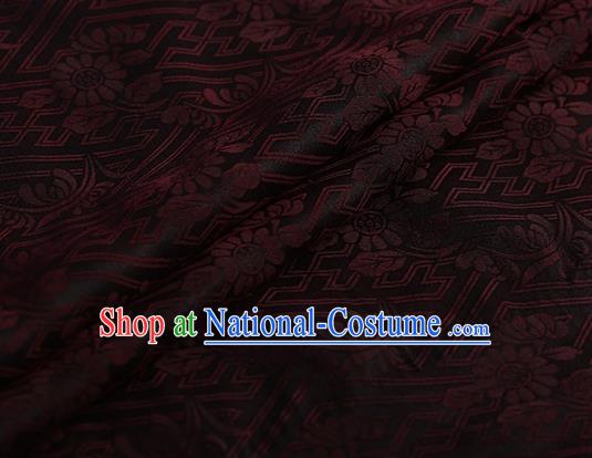 Chinese Traditional Chrysanthemum Pattern Design Black Satin Watered Gauze Brocade Fabric Asian Silk Fabric Material