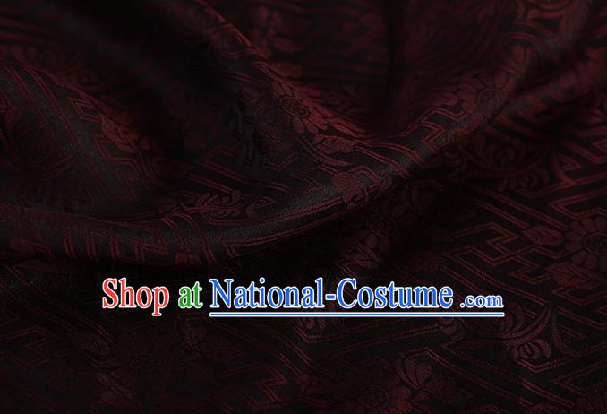 Chinese Traditional Chrysanthemum Pattern Design Black Satin Watered Gauze Brocade Fabric Asian Silk Fabric Material