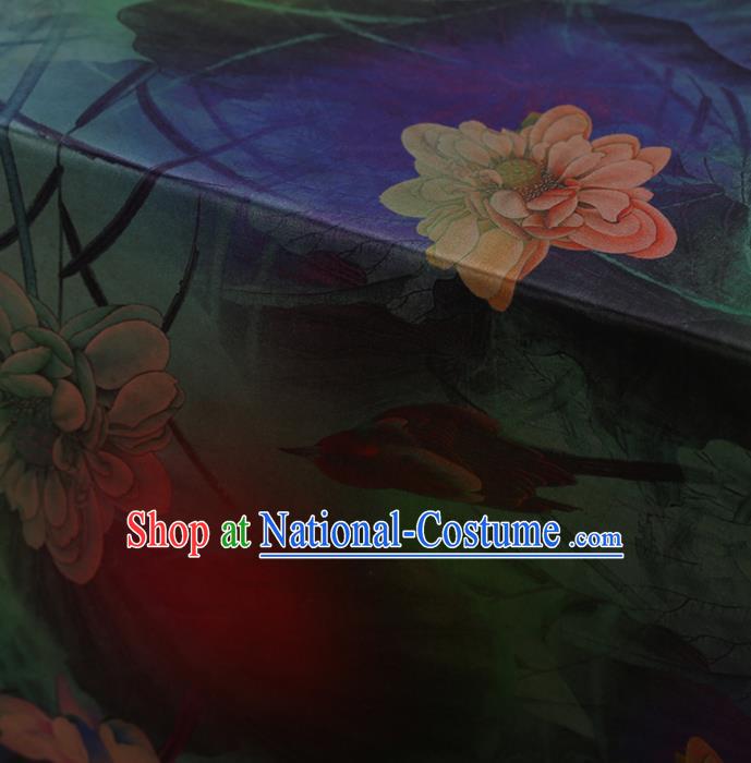 Traditional Chinese Classical Lotus Bird Pattern Design Satin Watered Gauze Brocade Fabric Asian Silk Fabric Material