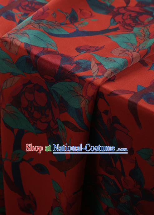 Traditional Chinese Classical Peony Pattern Design Red Satin Watered Gauze Brocade Fabric Asian Silk Fabric Material