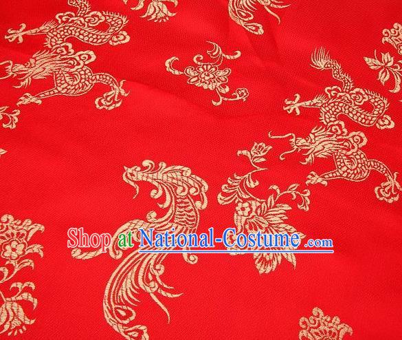 Chinese Classical Phoenix Peony Pattern Design Red Brocade Asian Traditional Hanfu Silk Fabric Tang Suit Fabric Material