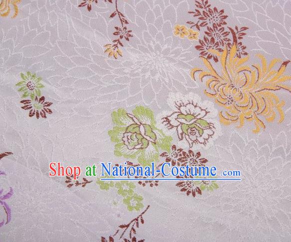 Chinese Classical Plum Orchid Bamboo Chrysanthemum Pattern Design White Brocade Asian Traditional Hanfu Silk Fabric Tang Suit Fabric Material