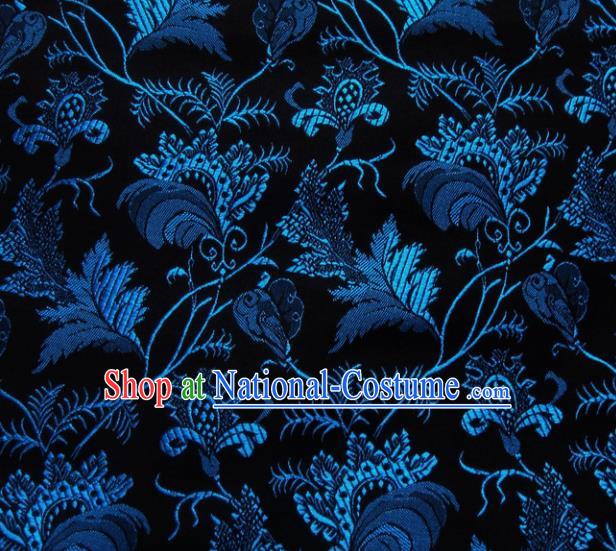 Chinese Classical Leaf Pattern Design Black Brocade Asian Traditional Hanfu Silk Fabric Tang Suit Fabric Material