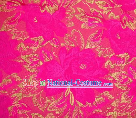 Chinese Classical Peony Flowers Pattern Design Rosy Brocade Asian Traditional Hanfu Silk Fabric Tang Suit Fabric Material