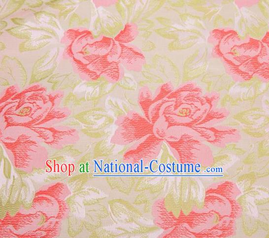 Chinese Classical Red Peony Flowers Pattern Design Brocade Asian Traditional Hanfu Silk Fabric Tang Suit Fabric Material