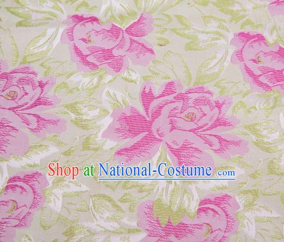 Chinese Classical Rosy Peony Flowers Pattern Design Brocade Asian Traditional Hanfu Silk Fabric Tang Suit Fabric Material