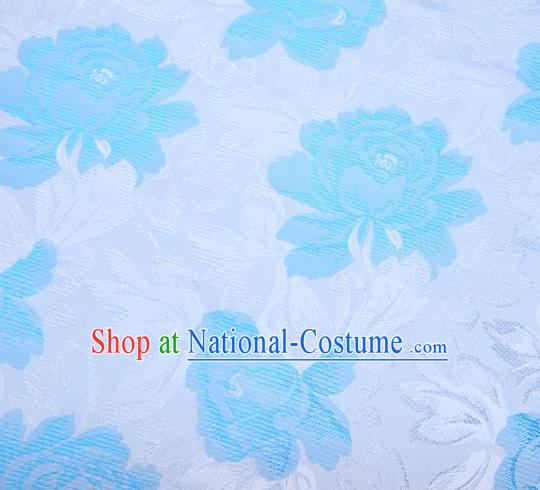 Chinese Classical Blue Peony Flowers Pattern Design Brocade Asian Traditional Hanfu Silk Fabric Tang Suit Fabric Material