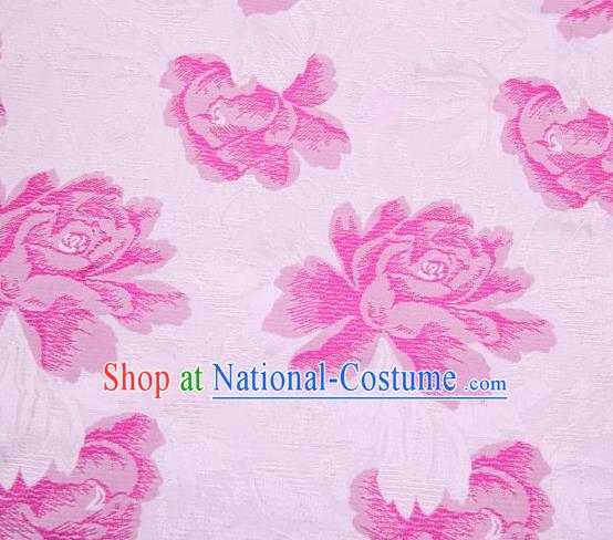 Chinese Classical Peony Flowers Pattern Design Pink Brocade Asian Traditional Hanfu Silk Fabric Tang Suit Fabric Material