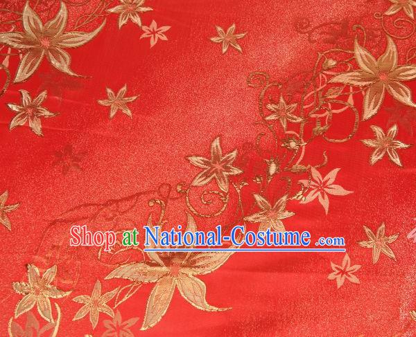 Chinese Classical Pentas Flowers Pattern Design Red Brocade Asian Traditional Hanfu Silk Fabric Tang Suit Fabric Material