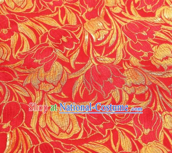 Chinese Classical Tulip Pattern Design Red Brocade Asian Traditional Hanfu Silk Fabric Tang Suit Fabric Material