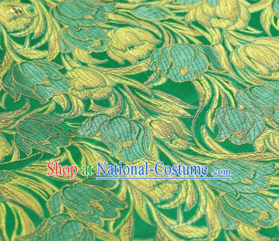 Chinese Classical Tulip Pattern Design Green Brocade Asian Traditional Hanfu Silk Fabric Tang Suit Fabric Material